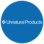 Unnatural Products logo with blue circle background