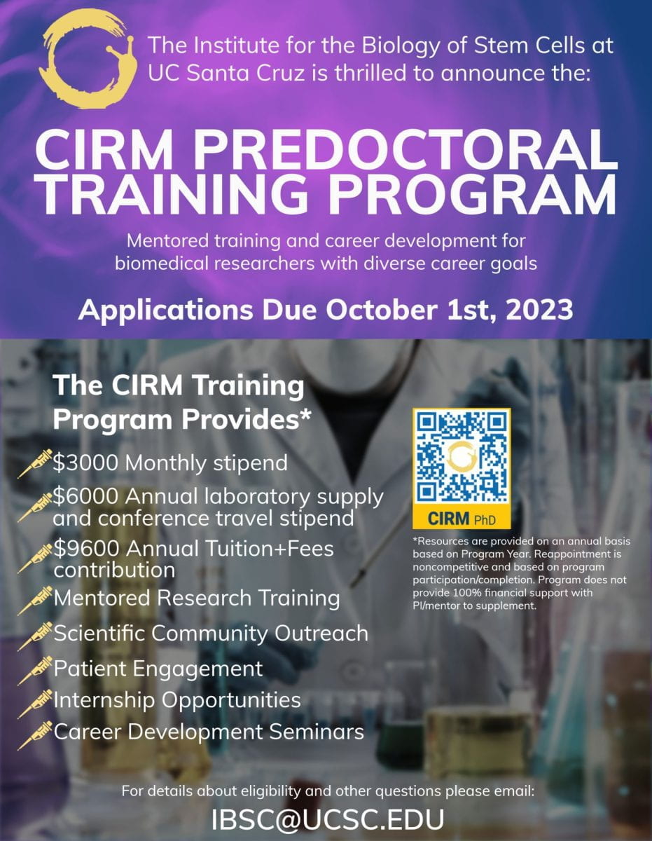 IBSC Predoctoral Training Program Recruitment Flyer for CIRM