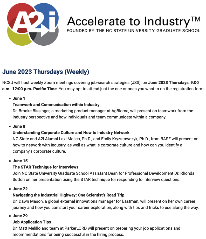 Accelerate to Industry workshop details