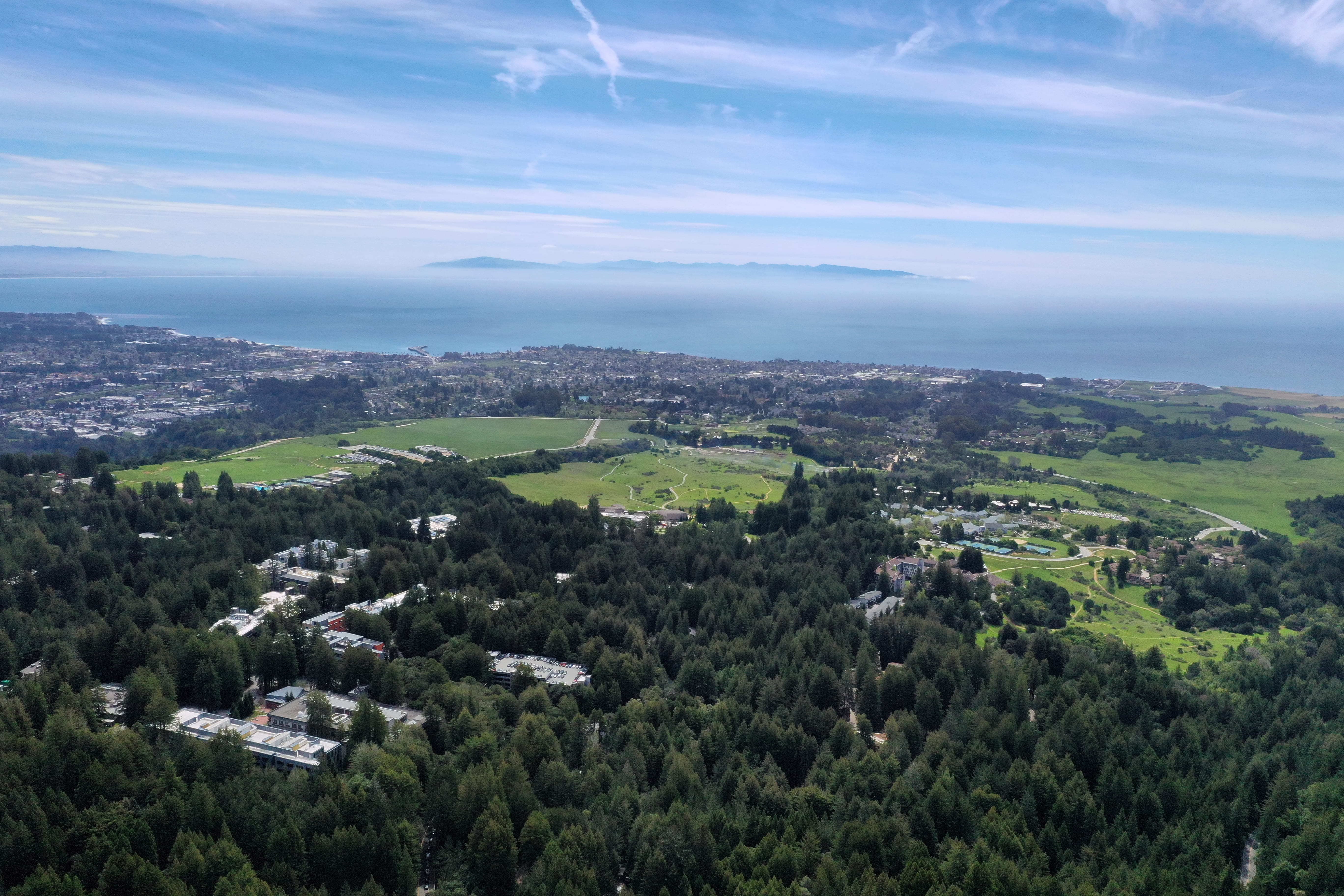 UCSC aerial photo of monterey bay and campus